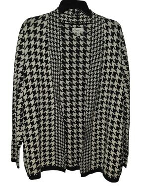 Kim Rogers Houndstooth Cardigan Black White Cotton Medium NWT